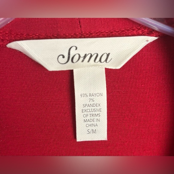 Soma Lace 3/4 Sleeve Robe Soft Tie Waist Knee Length S/M Red White 1403 - Picture 4 of 6